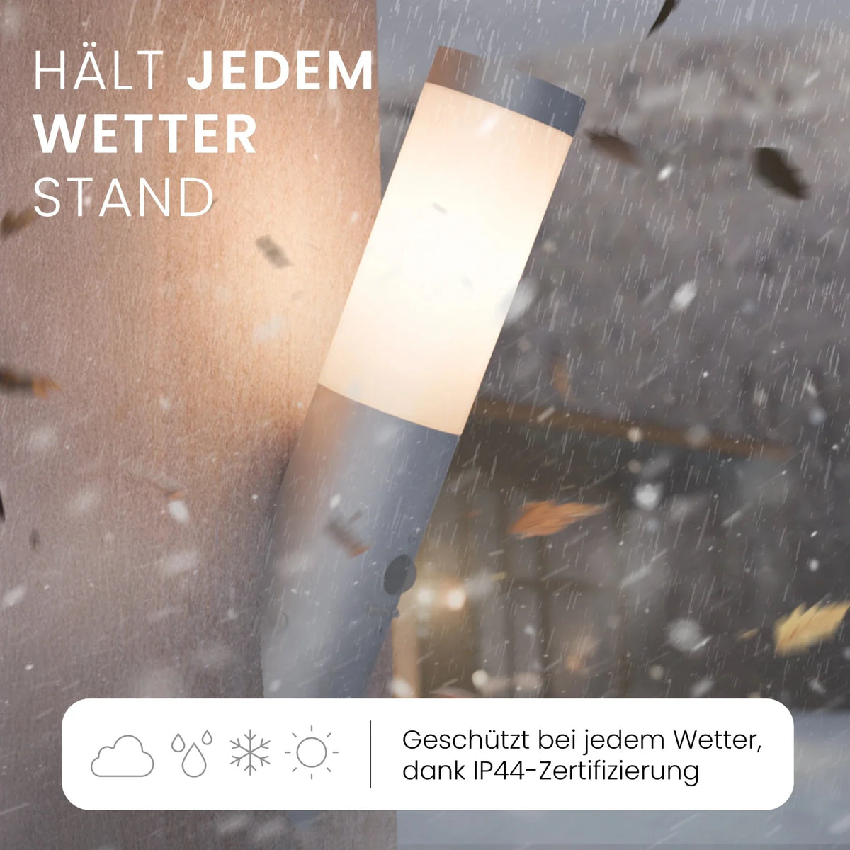 Wandleuchte WAVO mit Sensor Farbe Edelstahl bei Nacht