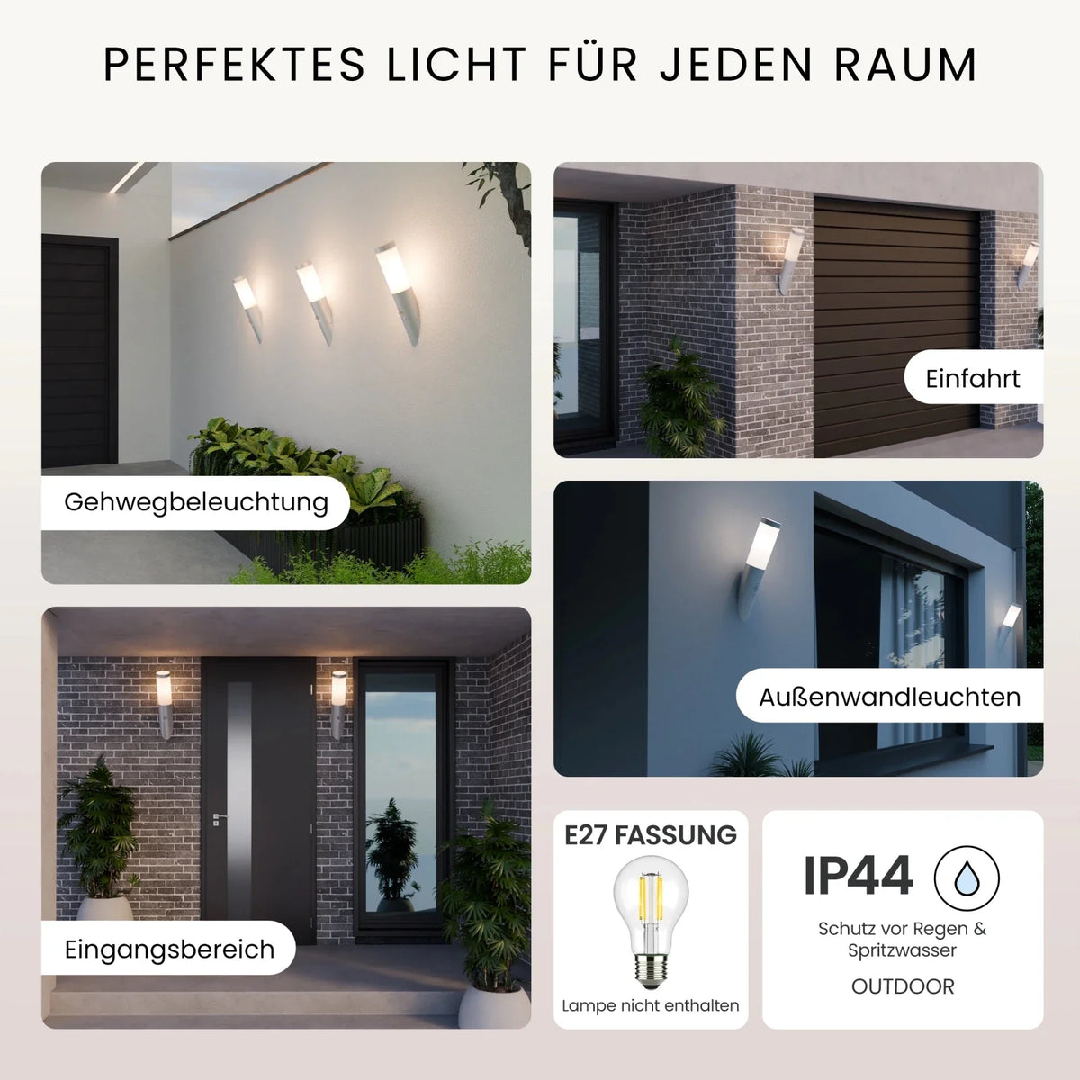 Wandleuchte WAVO mit Sensor Farbe Edelstahl an Terrasse