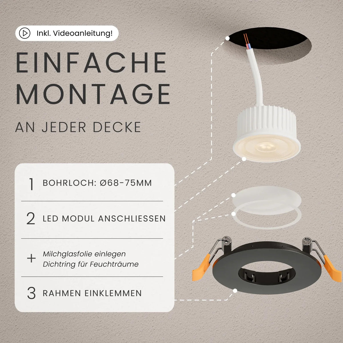 Einbaustrahler NUA im Bad montiert