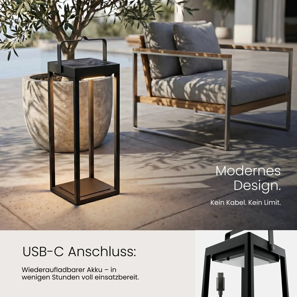 Solar Tischlaterne VANA USB-C Ladeanschluss