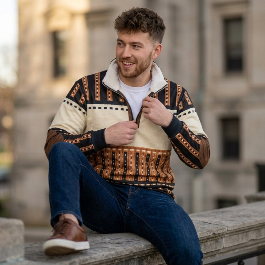 RetroSweatshirt Herren Sweatshirt Mit Halbzipper Stehkragen