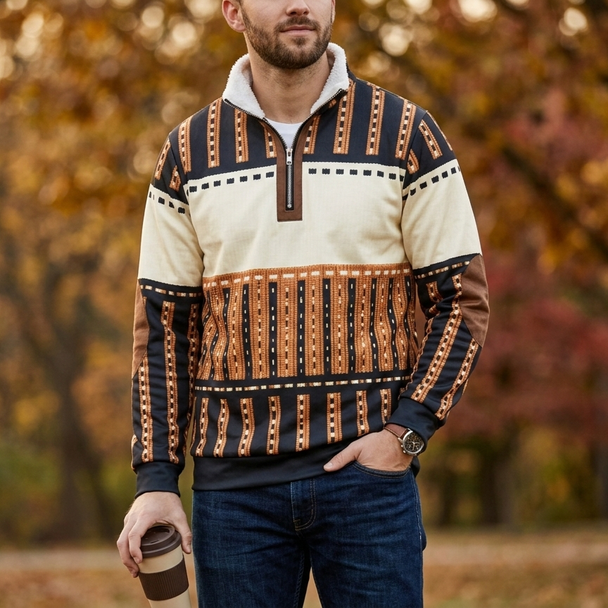 RetroSweatshirt Herren Sweatshirt Mit Halbzipper Stehkragen