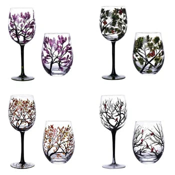 SeasonsGlass Handbemaltes Weinglas Vier Jahreszeiten