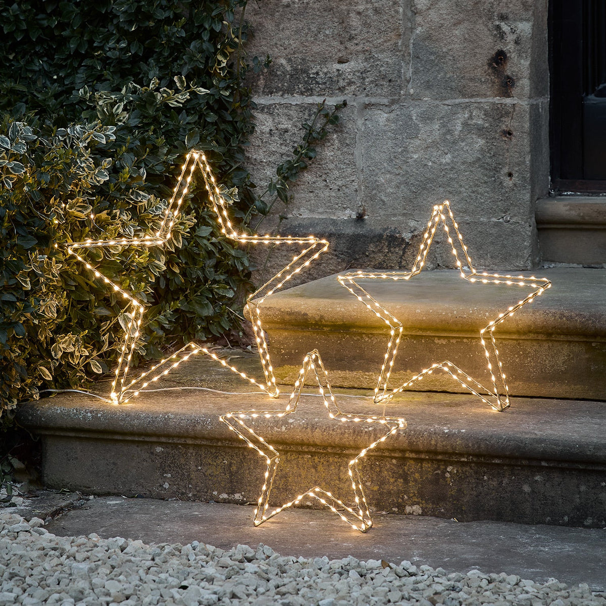 LED Stern-Silhouetten 3er-Set – Gold, Warmweiß