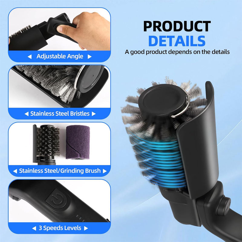 PowerBrush einsetzbar auf verschiedenen Grillarten: Edelstahl, Flachgrillplatte, Gusseisen und Kohlegrill