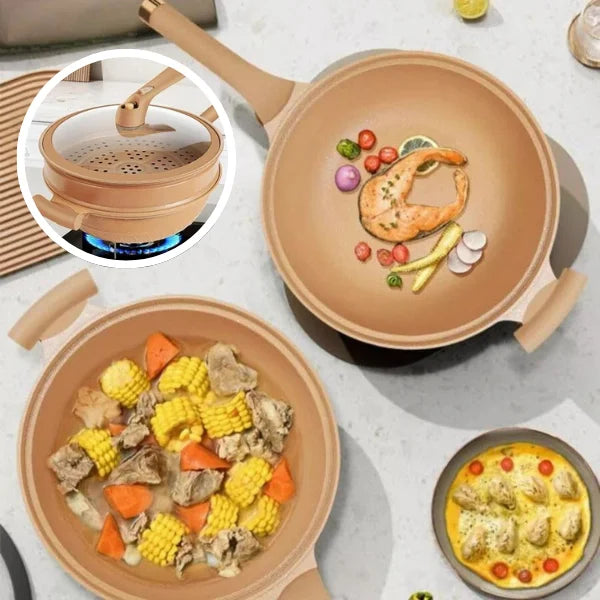 Antihaft-Wok mit Deckel & Dampfkorb