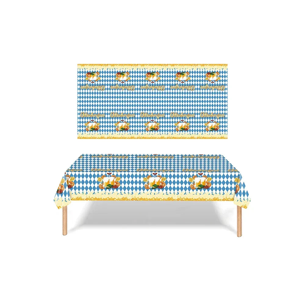 Oktoberfest Tischdecke Blau-Weiß Rautenmuster, Bayerische Partydeko