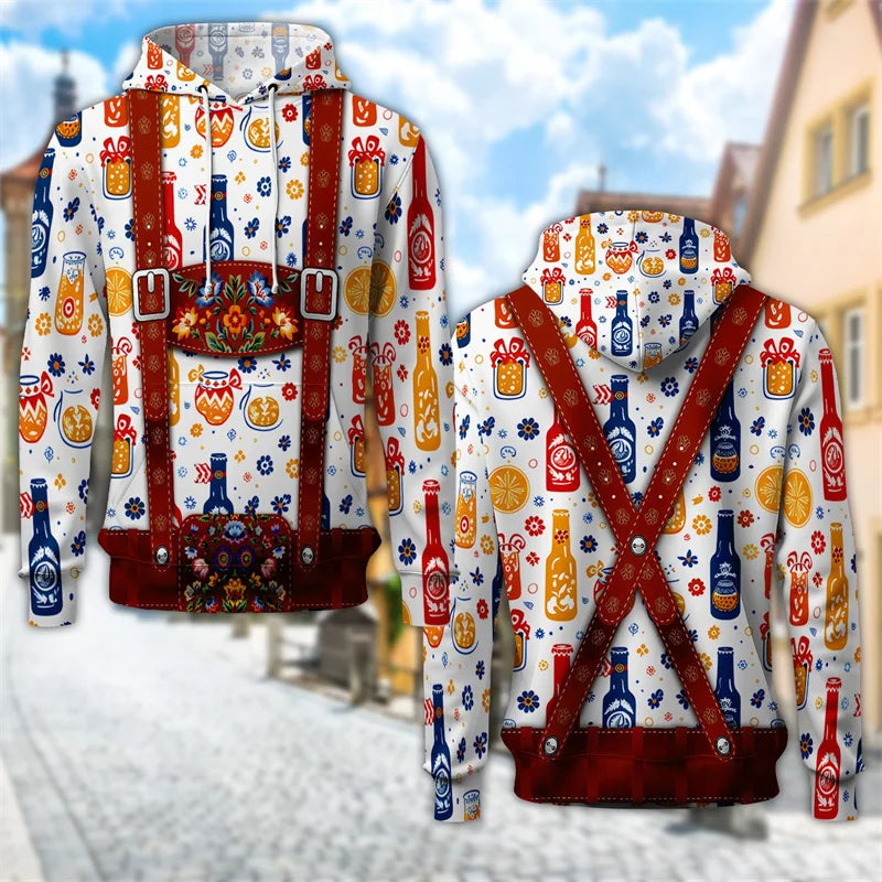Oktoberfest Hoodie 3D Trachten Bierkrug-Print, Unisex S-6XL