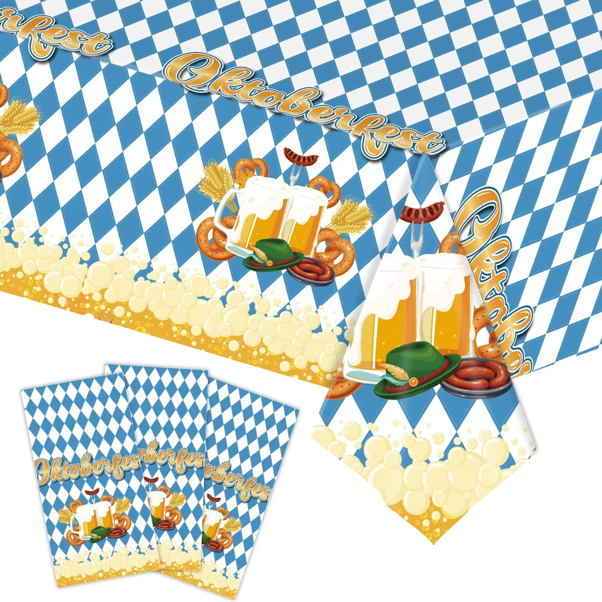 Oktoberfest Tischdecke Blau-Weiß Rautenmuster, Bayerische Partydeko