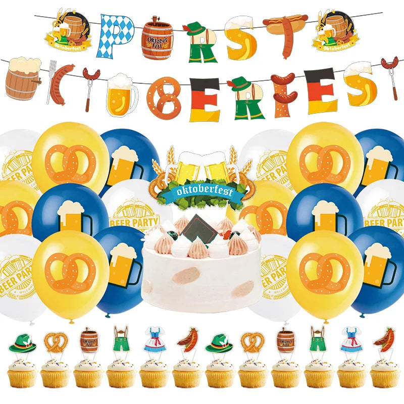 Oktoberfest Party-Deko Set, Banner Ballons Cake Topper