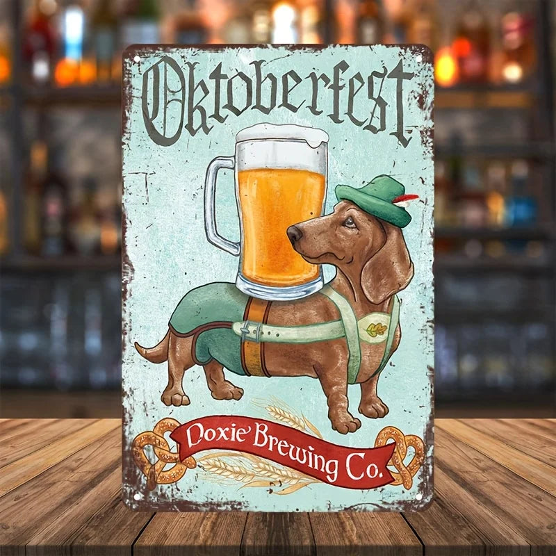 Vintage Metallschild Oktoberfest, WiesenDackel Wanddeko