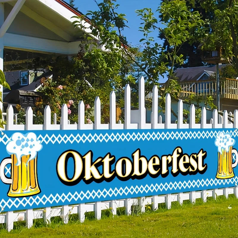 Oktoberfest Banner Blau-Weiß, Bayerische Partydeko Wanddeko
