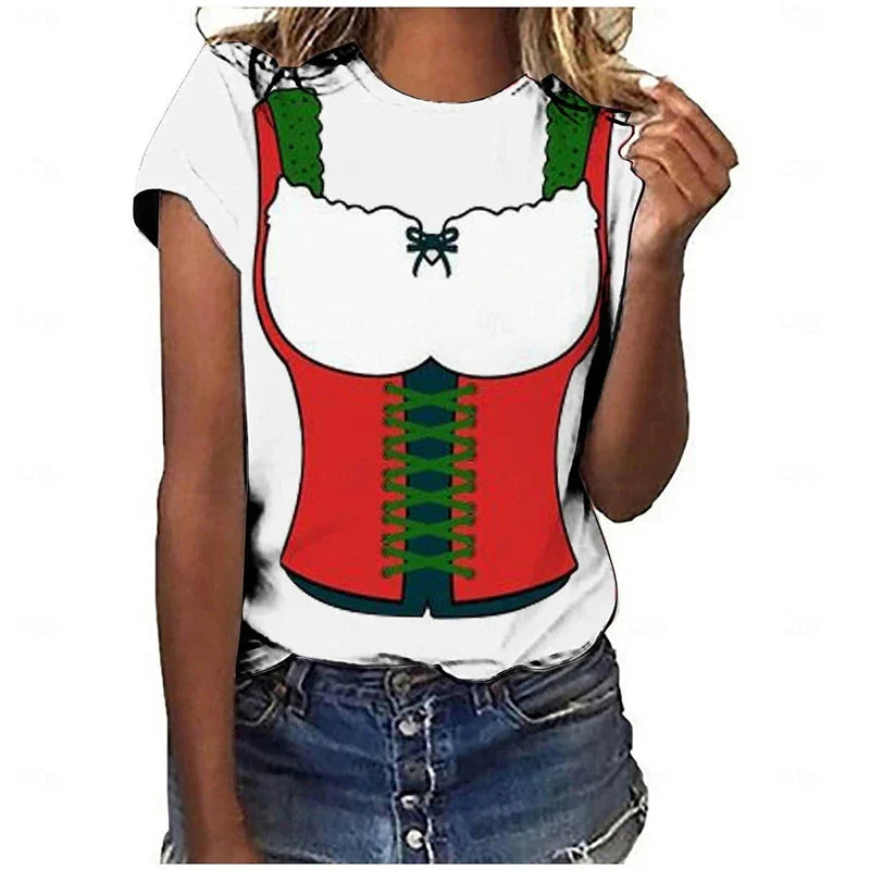 Oktoberfest T-Shirt Dirndl-Look 3D-Print, Unisex Partyshirt