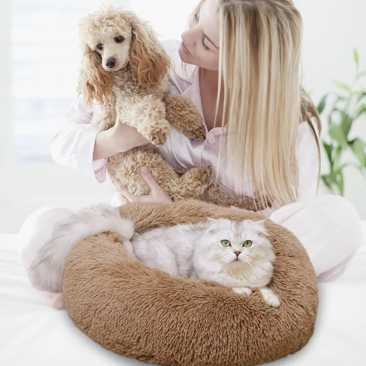 FurryBed Haustierbett Rund, Beruhigend und Waschbar