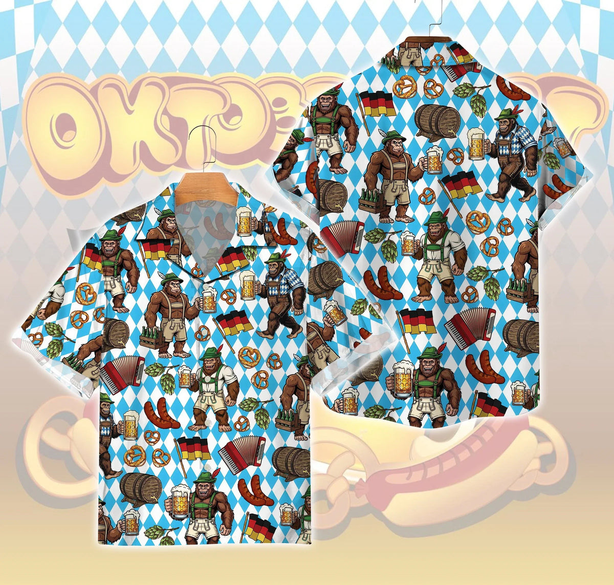 Trachtenhemd Herren Oktoberfest, Lederhosen-Look Rautenmuster