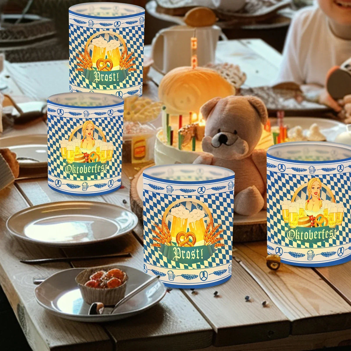 Oktoberfest Tisch-Laternen Set, Bierkrug & Brezel 24-teilig
