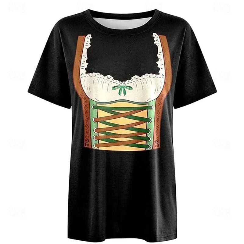 Oktoberfest T-Shirt Dirndl-Look 3D-Print, Unisex Partyshirt
