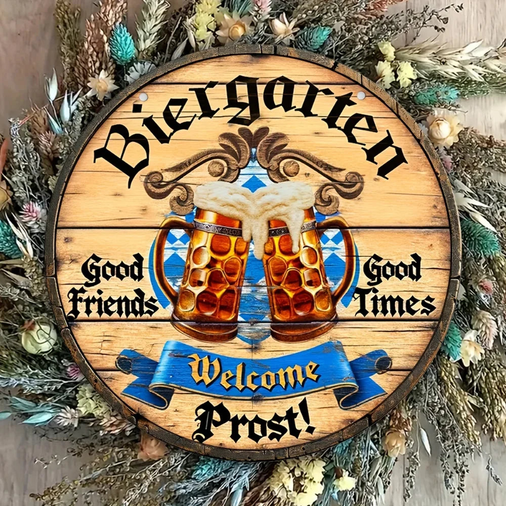 Metallisches Wandschild Biergarten Oktoberfest, Prost Deko