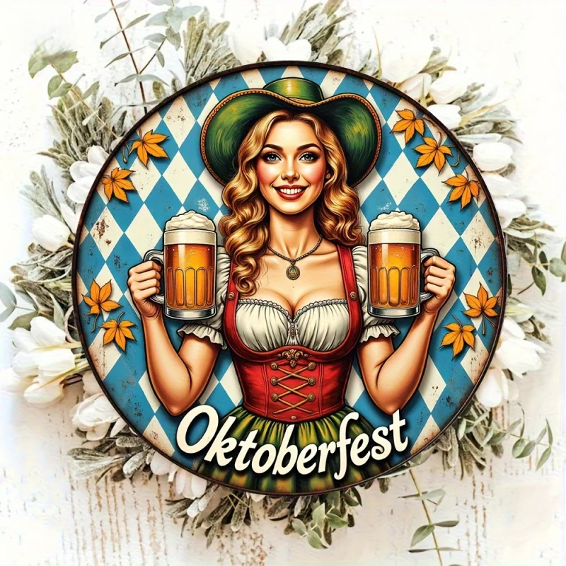 Oktoberfest Wanddeko Rund, Oktoberfest-Madl Vintage 20cm
