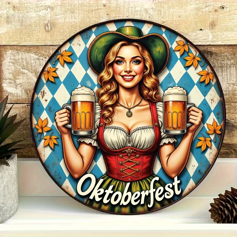 Oktoberfest Wanddeko Rund, Oktoberfest-Madl Vintage 20cm