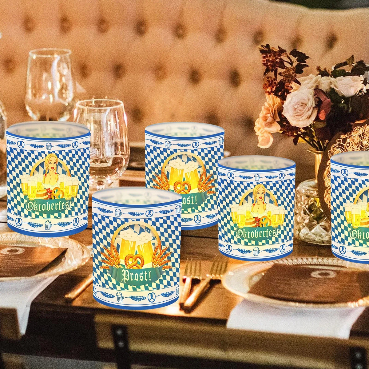 Oktoberfest Tisch-Laternen Set, Bierkrug & Brezel 24-teilig