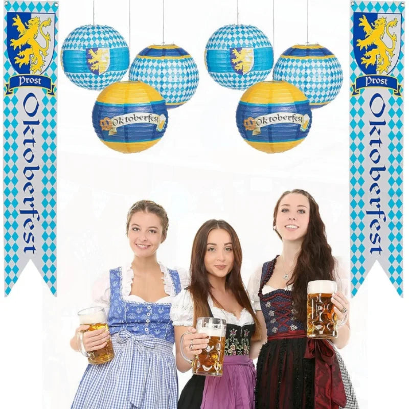 Oktoberfest Papier-Lampions Set, Rautenmuster 3-teilig