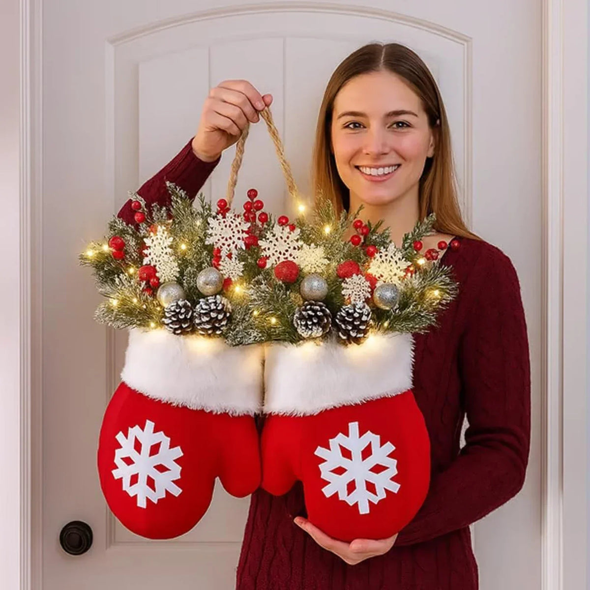 LED-Weihnachtskranz Fäustlingsform – Batteriebetrieben