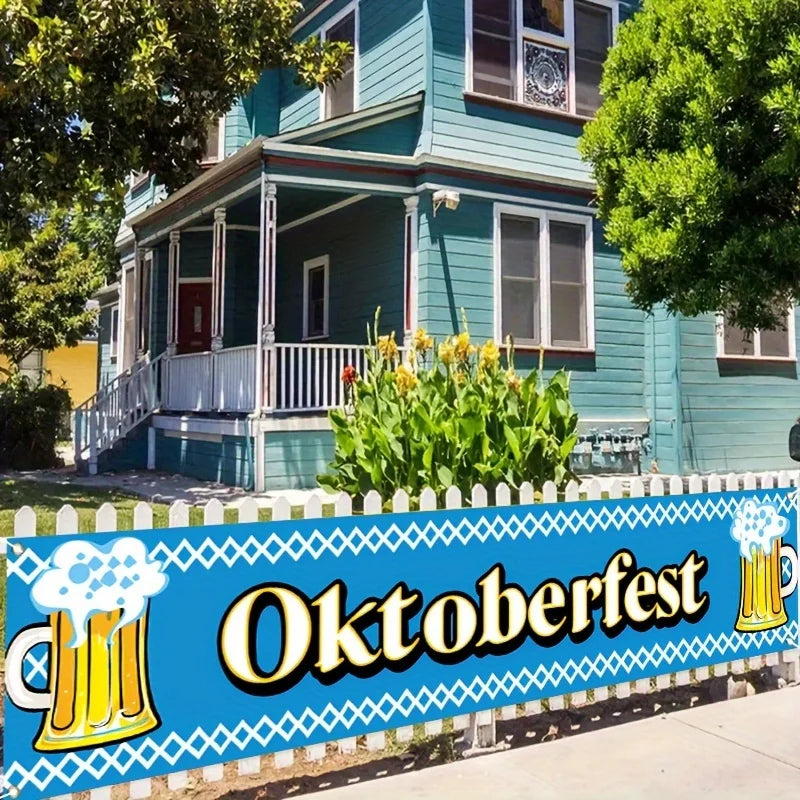 Oktoberfest Banner Blau-Weiß, Bayerische Partydeko Wanddeko
