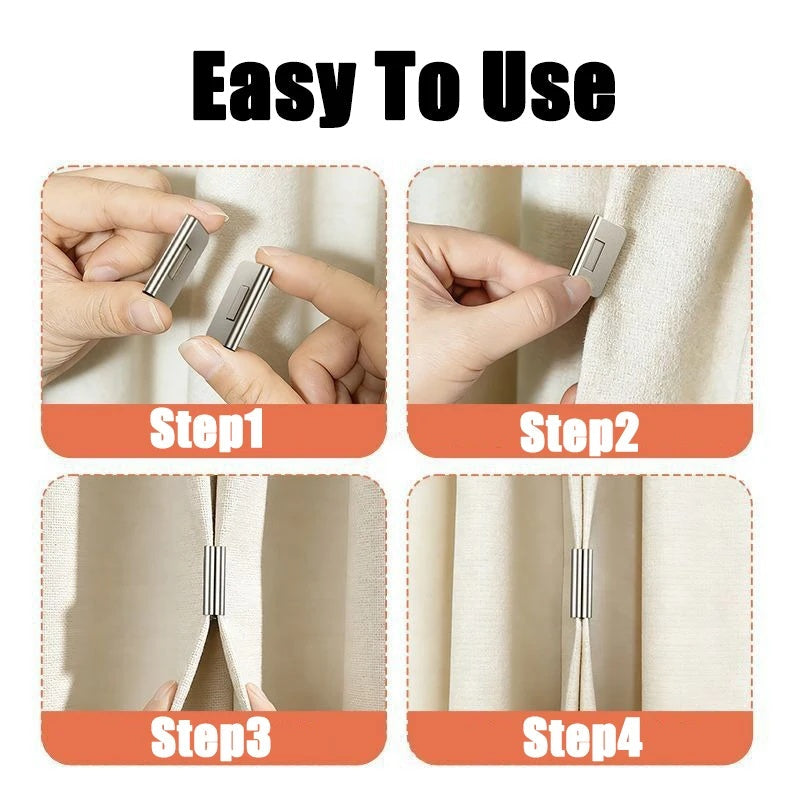 Magnetic curtain tiebacks, drill-free, set of 4