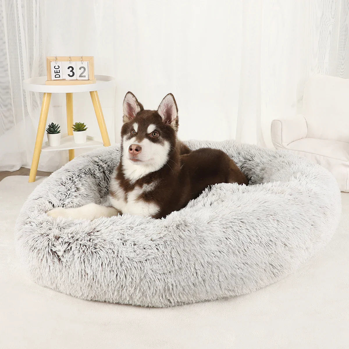 FurryBed Haustierbett Rund, Beruhigend und Waschbar