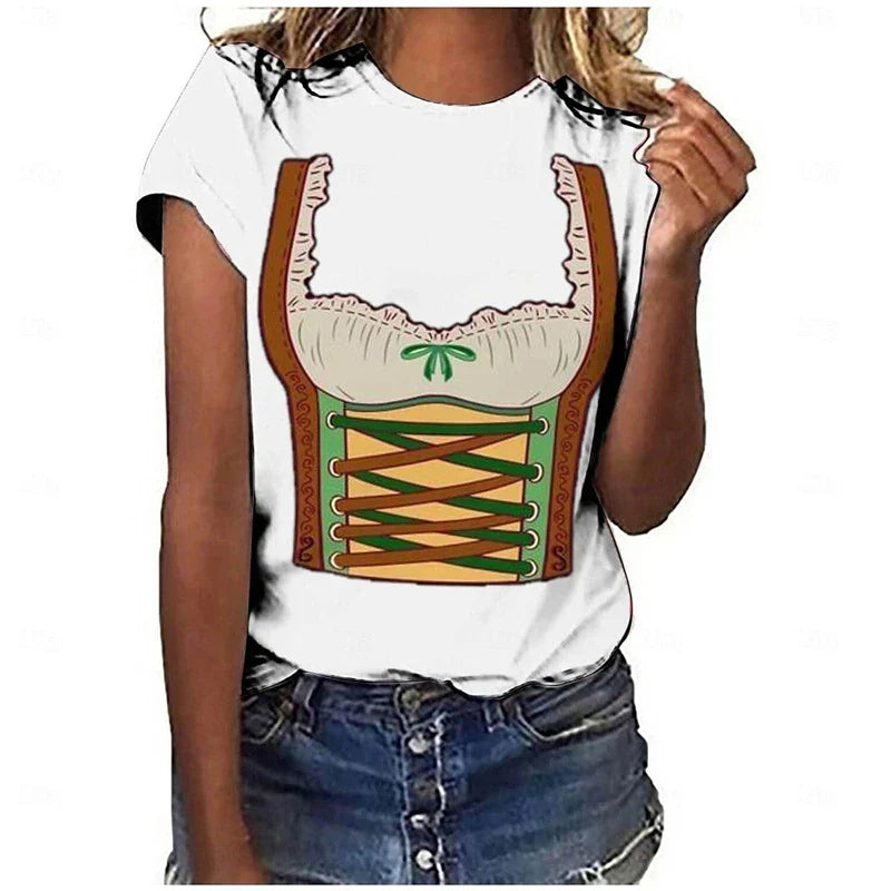 Oktoberfest T-Shirt Dirndl-Look 3D-Print, Unisex Partyshirt