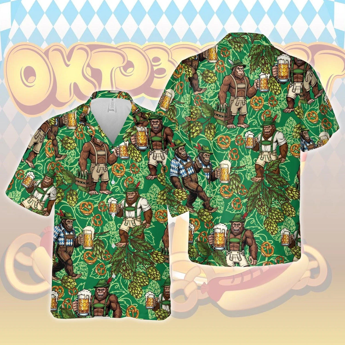 Trachtenhemd Herren Oktoberfest, Lederhosen-Look Rautenmuster