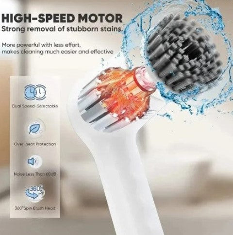 MagicBrush Motorfunktionen: zwei Geschwindigkeitsstufen, Überhitzungsschutz, geräuscharm unter 60 dB, 360-Grad-Drehkopf