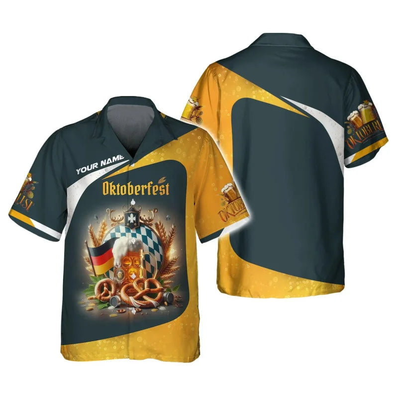 Oktoberfest Hemd Hawaii-Style, Bier- & Brezn-Muster Unisex