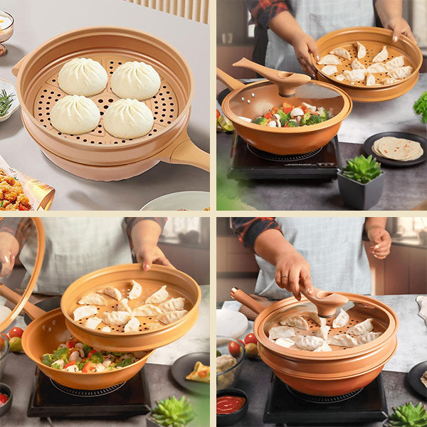 Antihaft-Wok mit Deckel & Dampfkorb