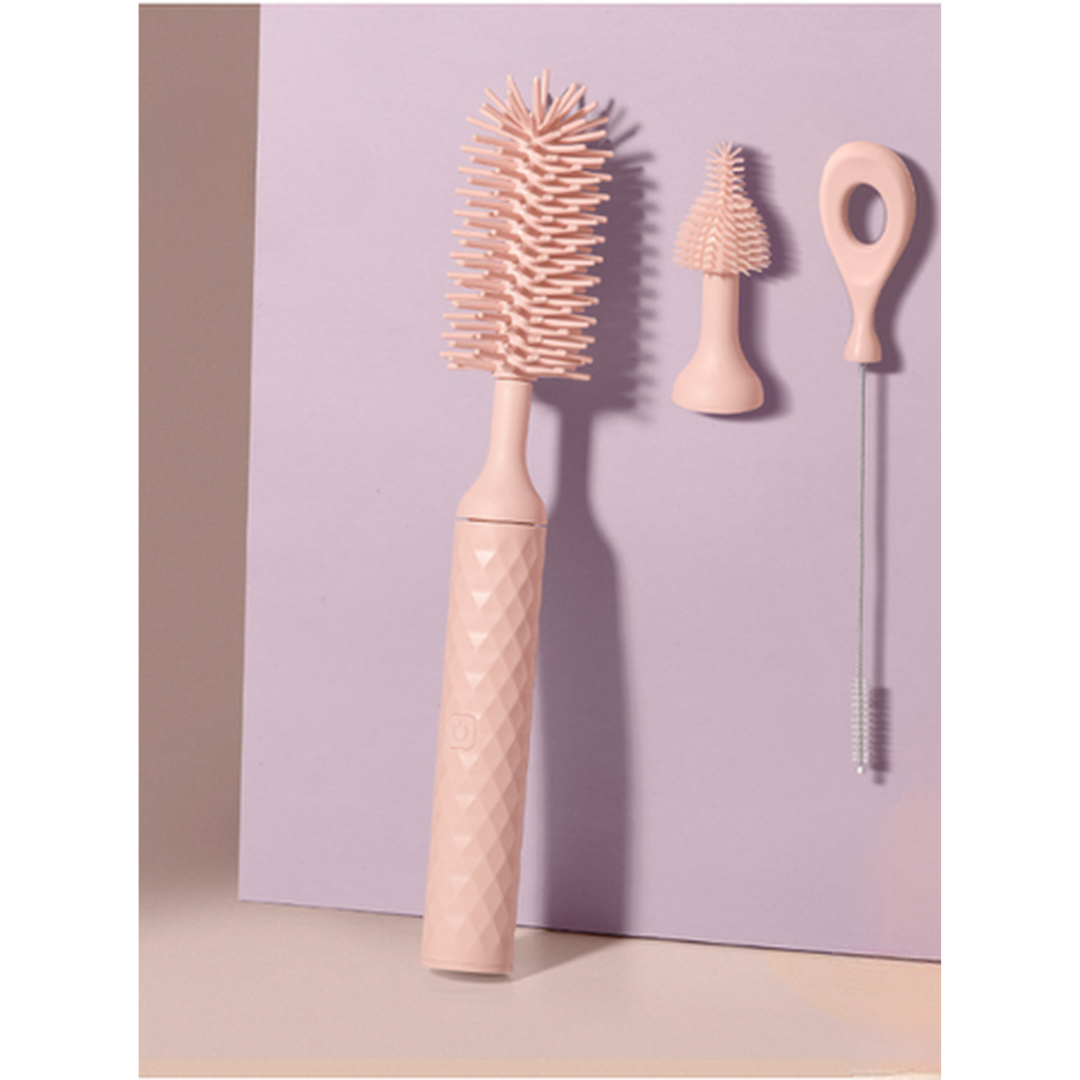 Bottle Bürste rosa mit kleiner Bürste und Strohhalmbürste