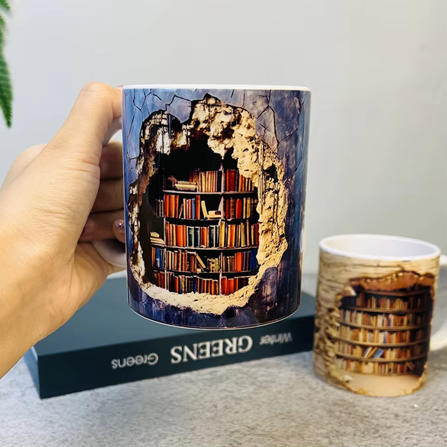 LibraryMug 3D-Bücherstapel-Kaffeetasse