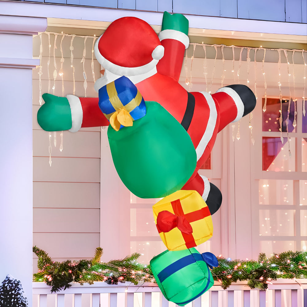 Aufblasbarer Weihnachtsmann Kletternd LED – Weihnachtsdeko für Außen
