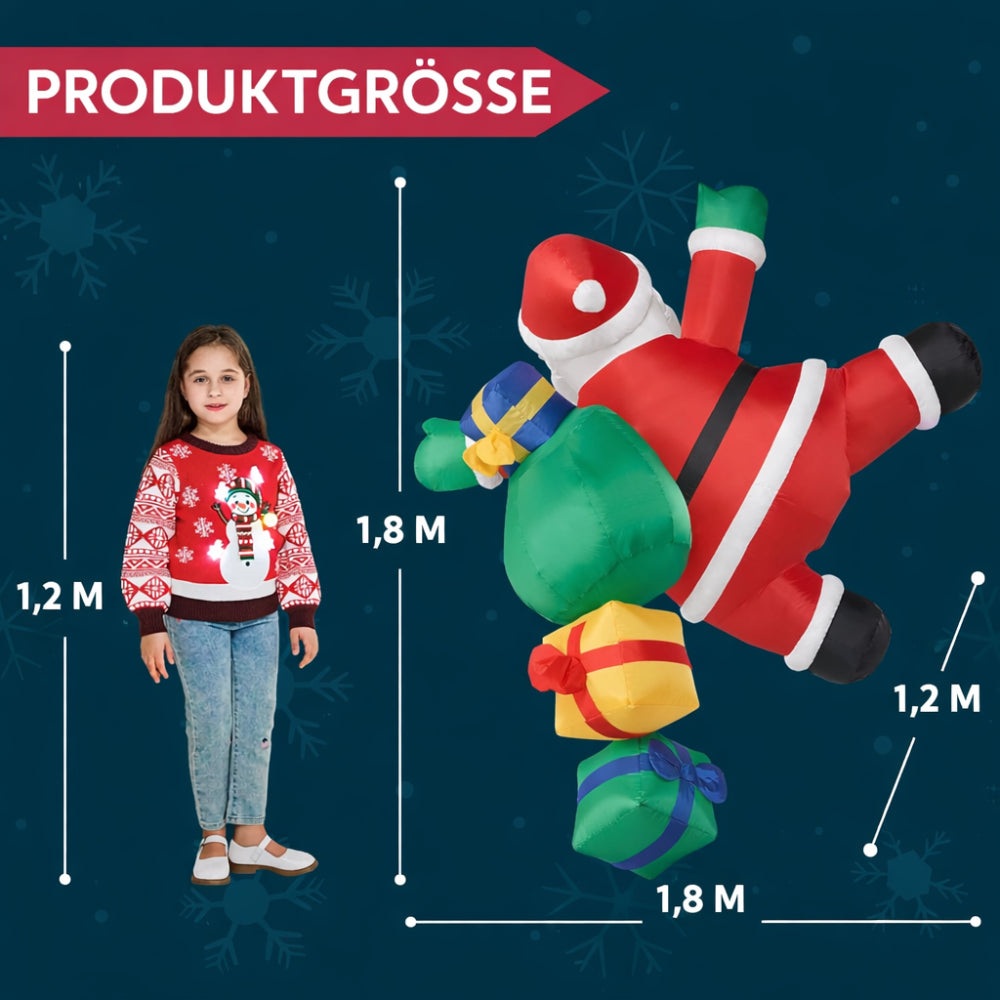 Aufblasbarer Weihnachtsmann Kletternd LED – Weihnachtsdeko für Außen