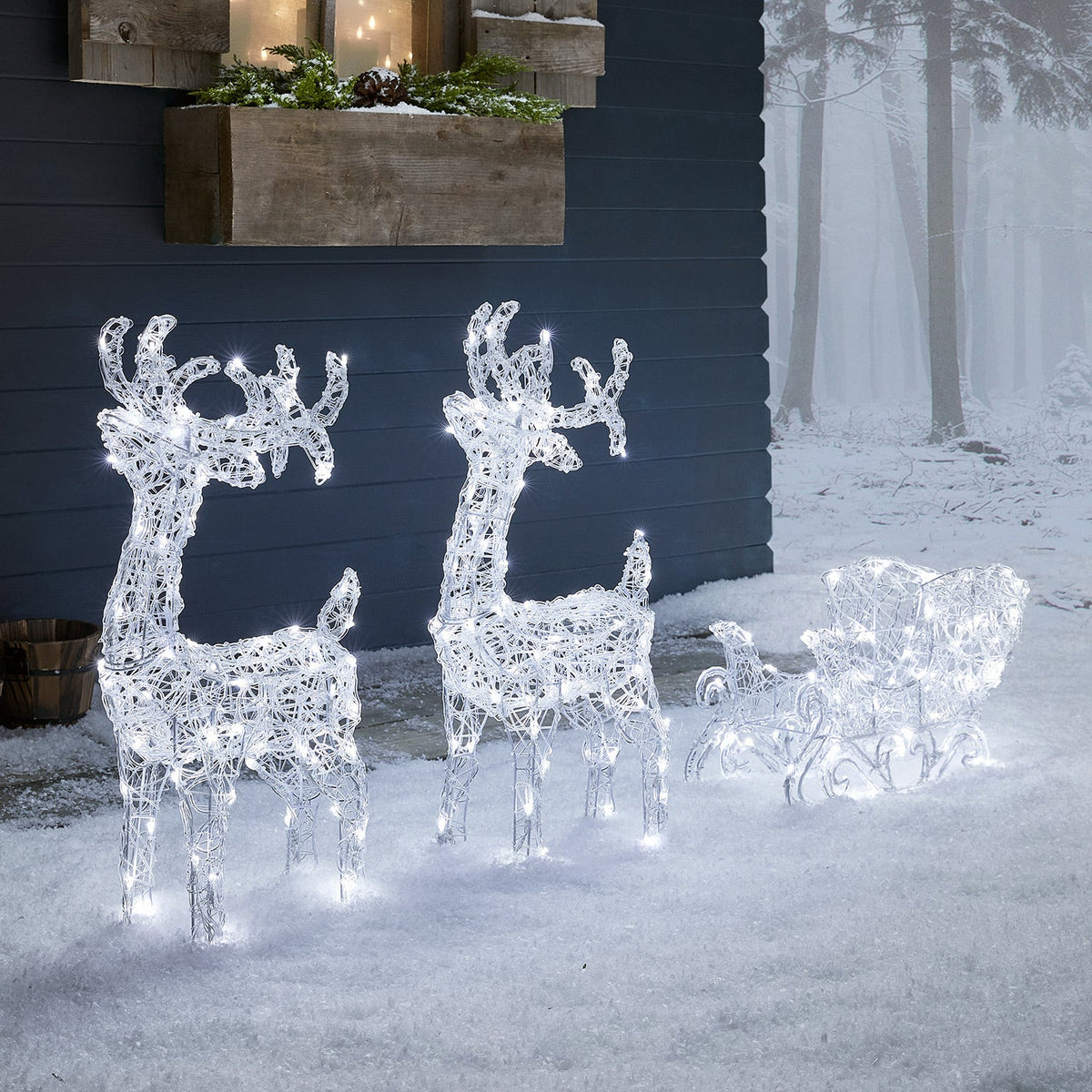 LED-Rentiere mit Schlitten Bicolor – Swinsty Außen