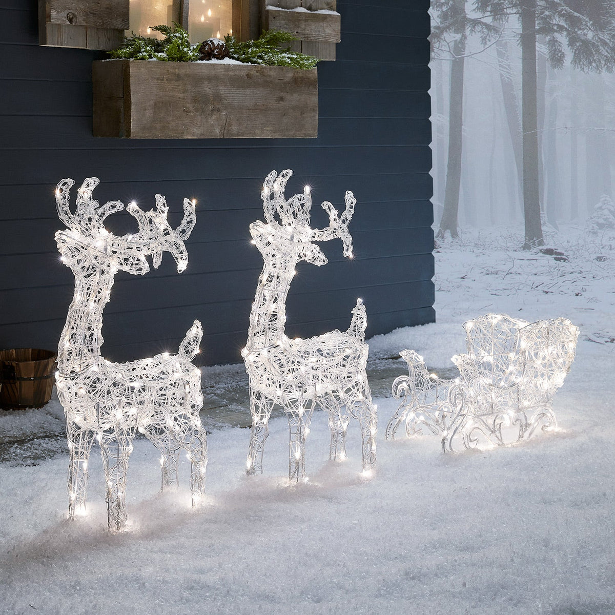 LED-Rentiere mit Schlitten Bicolor – Swinsty Außen