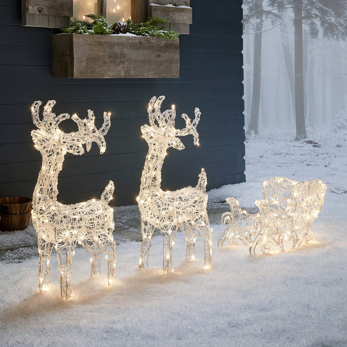 LED-Rentiere mit Schlitten Bicolor – Swinsty Außen