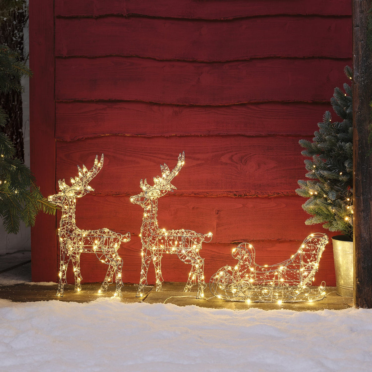 LED-Rentiere mit Schlitten – Weihnachtsdeko Außen 150 LEDs