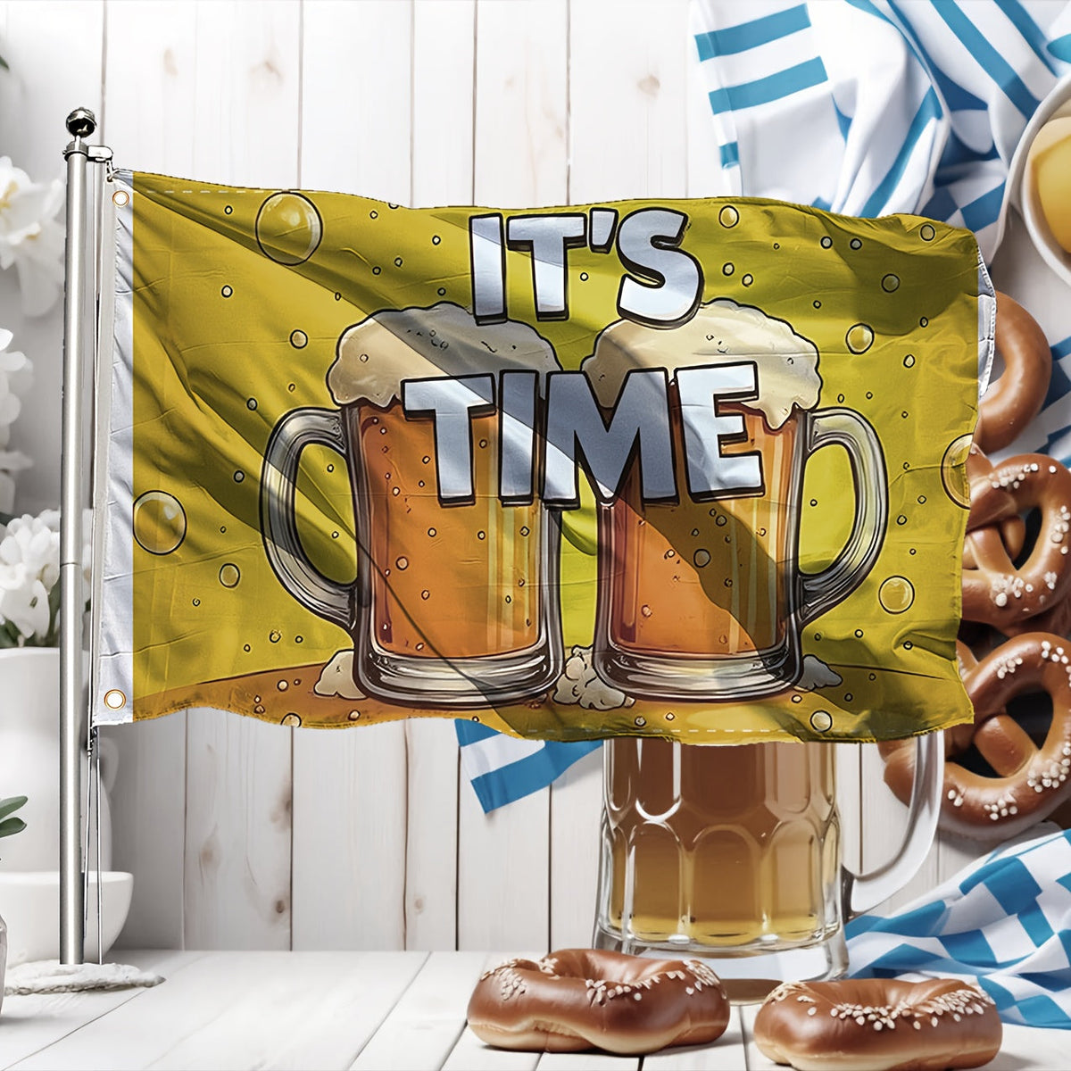 Oktoberfest Deko-Flagge Groß, Bierkrug-Motiv Wetterfest