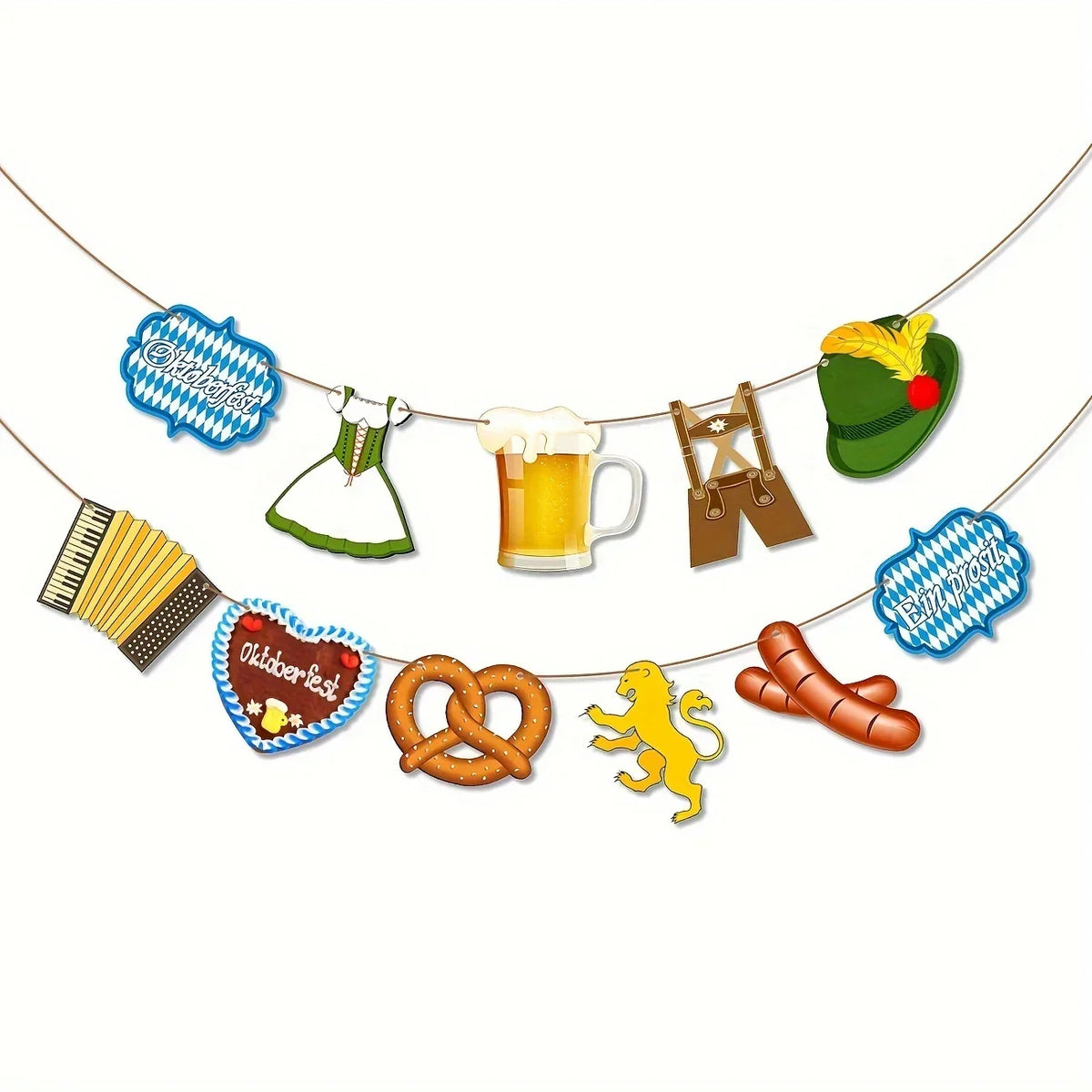 Oktoberfest Wimpelkette Bayerisch Blau-Kariert, Girlande Stoff