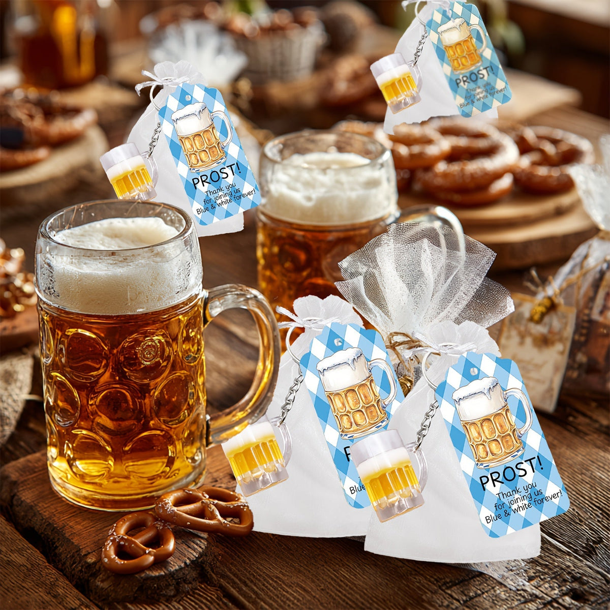 Oktoberfest Schlüsselanhänger Bierkrug-Motiv, Gastgeschenk Set