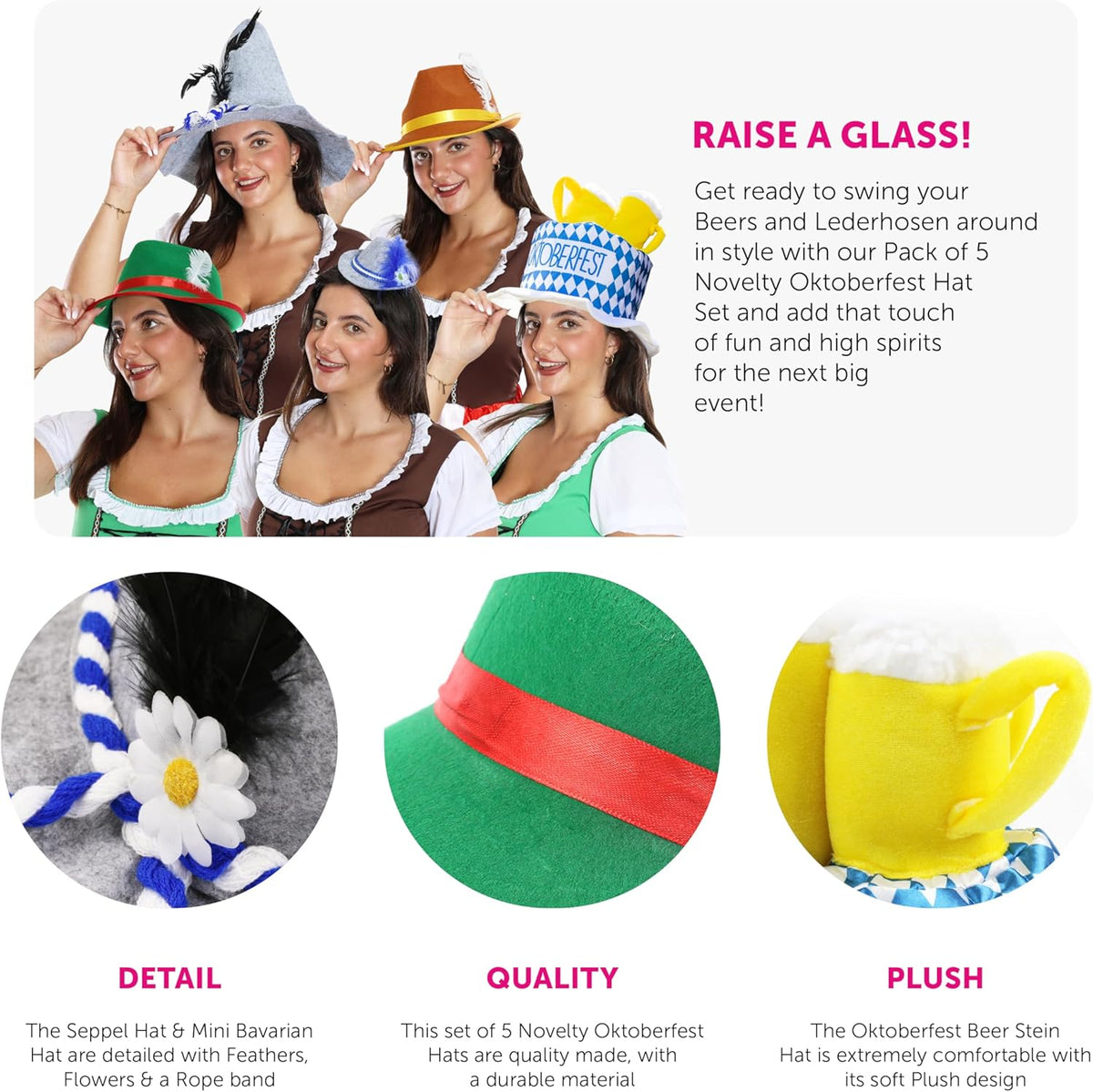 Oktoberfest Hut-Set 5-teilig, Trachtenhut Filz Polyester Gruppenset