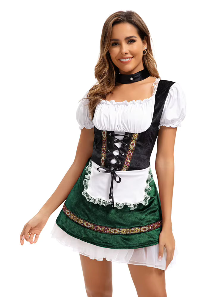 Dirndl Damen Oktoberfest Große Größen, Schnürmieder mit Puffärmeln