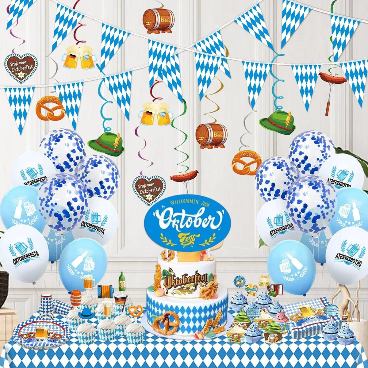 Oktoberfest Bunting 40m Waterproof, Bavarian Party Decoration Outdoor