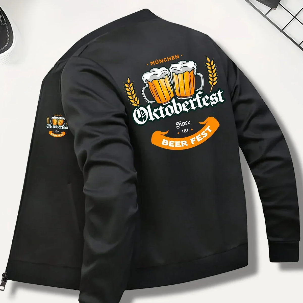 Oktoberfest Jacke Herren Bomberjacke, Bierkrug-Print Bayerisch